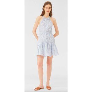 Rebecca Taylor Blue White Stripe Halter Neck Mini Dress Large